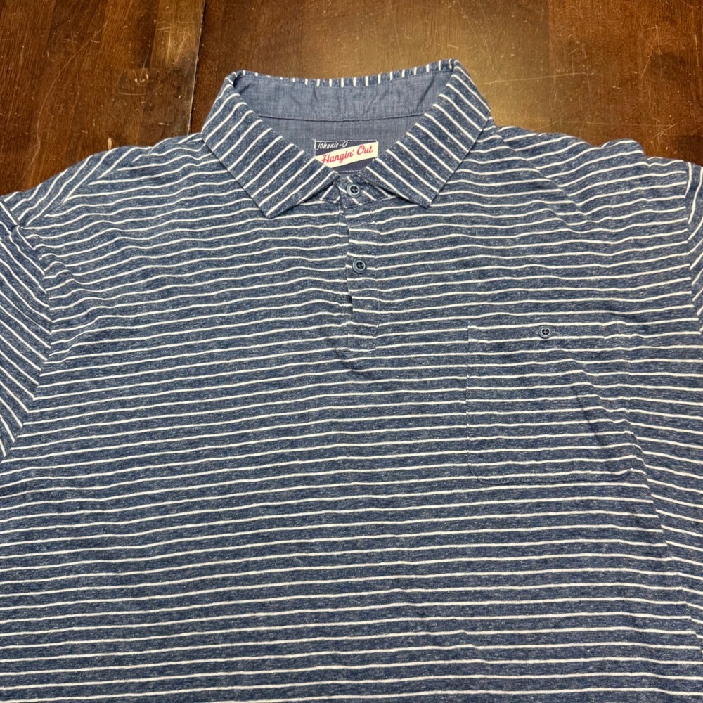 Johnnie-O Brewster Polo Mens XL Lake Blue Striped Linen Blend JMPO4330 Golf